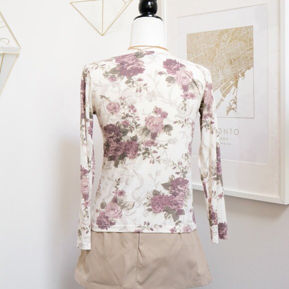 Dusty Rose Print Lace Trim Long Sleeve Tee 💐 ROSA CHERI - Picture 5 of 7